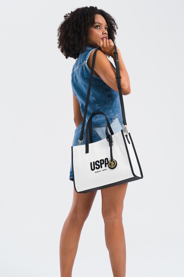 U.S. POLO ASSN. BEYAZ-LACIVERT KADIN OMUZ ÇANTASI